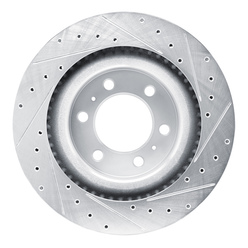 Lexus GX550 Brake Rotor (1) - Front Left - R1 Concepts - Drilled & Slotted - Silver - `22-`25